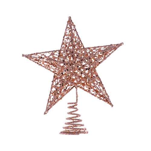 Product Cover Amosfun Glittered Christmas Tree Topper Star Treetop for Christmas Tree Decoration or Home Decor (Rose Gold) 25cm