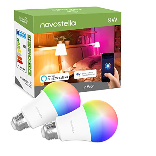 Product Cover Novostella Smart LED Light Bulb, WiFi Multicolored Bulb RGBW A19 9W (75W Equivalent), E26 Color Changing Bulb No Hub Required, Soft White (2700K), Compatible with Alexa, Google Home (900 LM, 2 Pack)