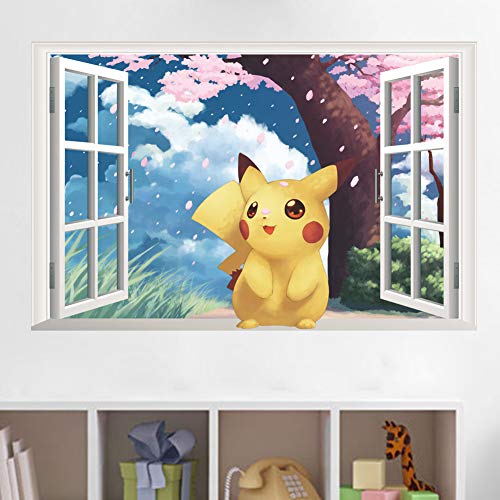 Product Cover Cartoon Pikachu Wall Stickers for Baby Kids Rooms Wall Art Decals Decor Pikachu Through Wall Stickers