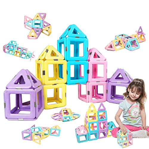 Product Cover HLAOLA Magnetic Blocks Upgrade Magnetic Building Blocks Magnetic Tiles Educational Toys Tiles Set for Kids Magnet Stacking Toys for Kids Children Age 3 4 5 6 7  Year Old (Expansion Package )-42 PCS
