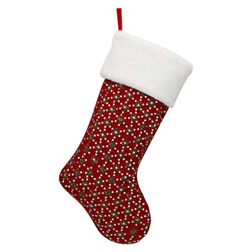 Product Cover ExcMark 21 inch Christmas Stocking with Faux Fur Border and Sequins and Beads in Red and Gold Color
