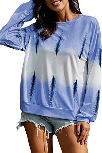 Product Cover LALAGEN Womens Casual Long Sleeve Oversized Gradient Color Block Pullover Sweatshirts Sky Blue S