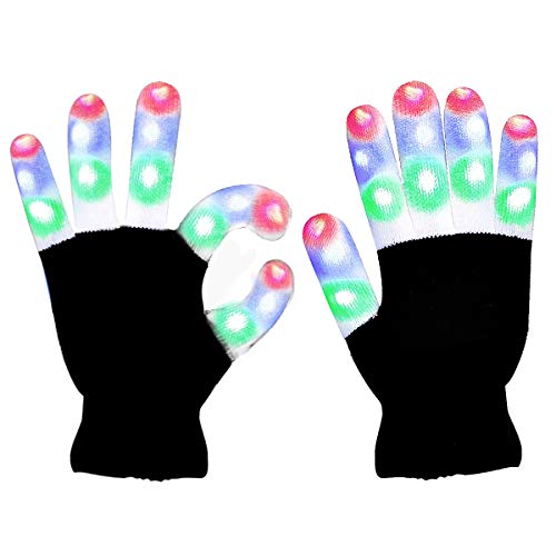 Product Cover YOUAU LED Gloves Lights Flashing Finger Lights 3 Colors 6 Modes Halloween Costume Party Novelty Light Up Toys for Kids Age for 4 5 6 7 8 9 10 11 12 Boys Girls (8.26 inch)