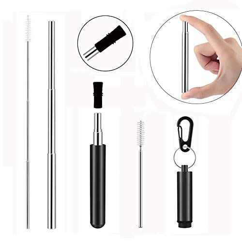 Product Cover Retractable Metal Straws - AnSaw Telescopic Reusable Straw Stainless Steel Metal Straw Portable Drinking Straw-Aluminum Case,Keychain,silicone tip, Cleaning Brush,Carabiner