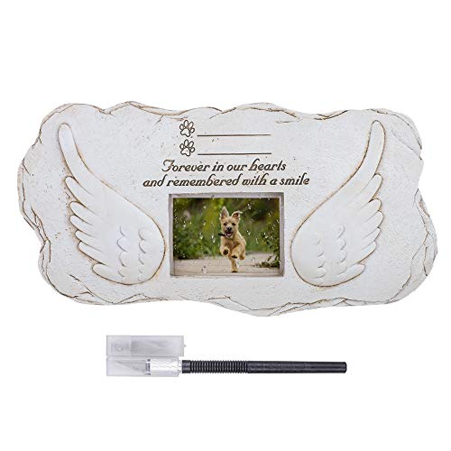 Product Cover EXPAWLORER Pet Dog Memorial Stone Photo Frame Angel Waterproof Carved Tombstone Precious Memory and Gift Indoor and Outdoor Garden Lawn Available for Dogs Cats