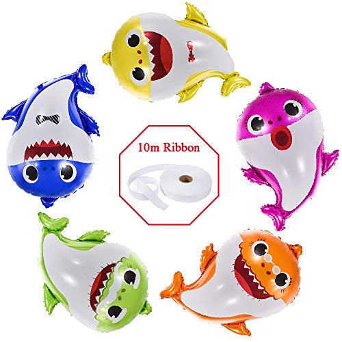 Product Cover Baby Shark Balloons 24 Inch, 5 Pcs sharks Family Balloons For Birthday Decorations, Baby Cute Shark Theme For 1st Baby Shower Party Supplies, Helium Balloon Decor First Boy And Girl Party Set