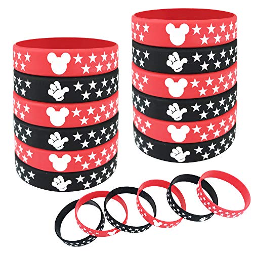 Product Cover TONIFUL 18Pcs Mickey Mouse Rubber Bracelets Silicone Wristbands with Red and Black Color Bracelets for Mickey Mouse Fans Theme Party Decoration Supplies