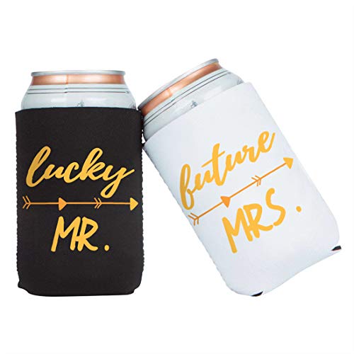 Product Cover Bridal Shower Wedding Gift,Engagement Gifts,Lucky Mr. and Future Mrs. Can and Bottle Coolers, Neoprene Coolies for cans(2 Pack)