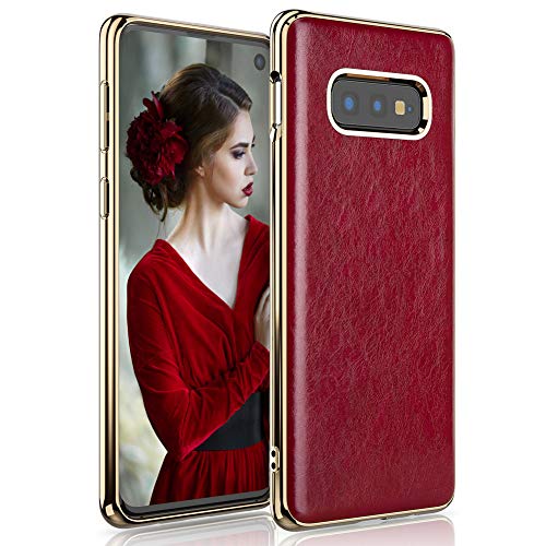 Product Cover LOHASIC for Galaxy S10e Case, Ultra Slim Luxury Leather Soft Hybrid Bumper Non-Slip Grip Anti-Scratch Shockproof Protective Cover, Women Girls Phone Cases for Samsung Galaxy S10e (2019) - Burgundy