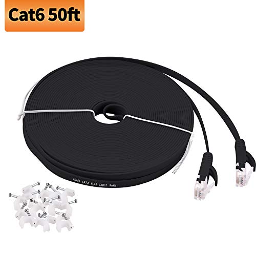Product Cover Viodo Cat 6 Ethernet Cable,Flat Internet LAN Patch Cable Cords, Cat6 Solid High Speed Computer Internet Cable with Clips, Rj45 Connectors Network Cable Faster Than Cat5e/Cat5