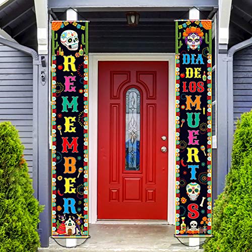 Product Cover Day of The Dead Decorations Dia de Los Muertos Banner Mexican Party Decorations Porch Sign Day The Dead Banner Hanging Flag Fiesta Decoration for Indoor/Outdoor