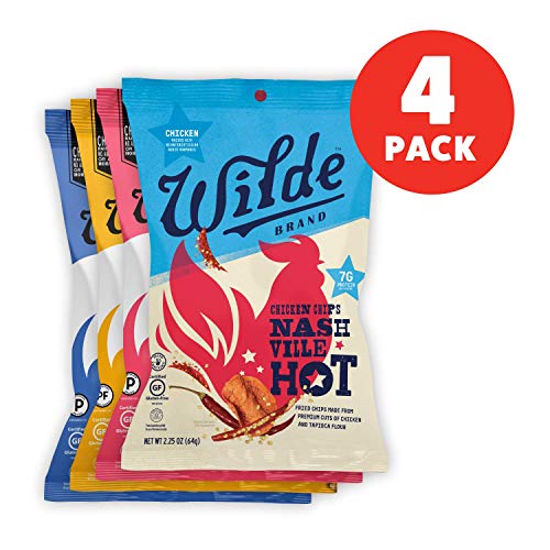Product Cover Chicken Chips Variety Pack By Wilde Brands, Chicken and Waffle, Himalayan Pink Salt, Nashville Hot, Sea Salt and Vinegar, 2.25oz Bag (4 Count)