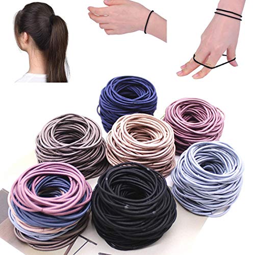Product Cover Gugio 100pcs Elastic Hair Bands Rubber Hair Ties for Thick Heavy and Curly Hair,No Metal Ponytail Holder Black