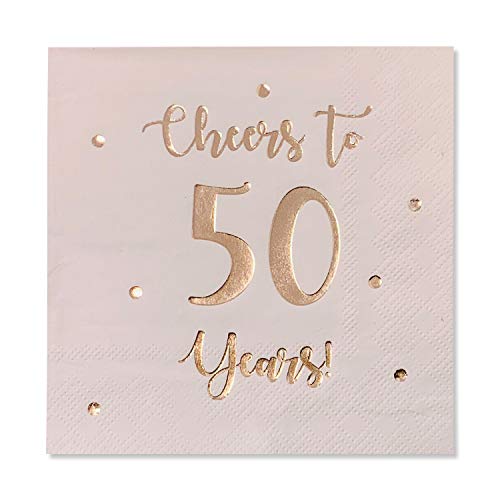 Product Cover Cheers to 50 Years Cocktail Napkins | Happy 50th Birthday Decorations for Men and Women and Wedding Anniversary Party Decorations | 50-Pack 3-Ply Napkins | 5 x 5 inch folded (Pink)