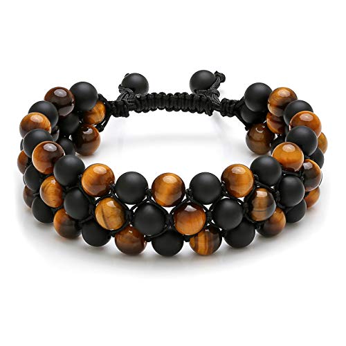 Product Cover Top Plaza Mens Lava Rock Stone Essential Oil Diffuser Bracelet Chakra Yoga Healing Crystal Bracelet Natural Gemstone Beads Anxiety Bracelets Braided - 3 Layer
