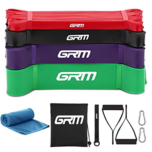 Product Cover GRM Exercise Bands Pull up Assist Bands Stretch Resistance Bands Mobility & Powerlifting Bands with Handles and Door Anchor for Power Training