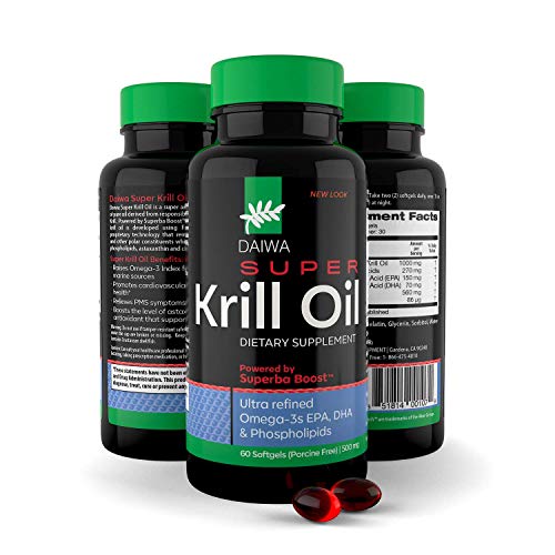 Product Cover Daiwa Super Krill Oil - Super Omega 3 Krill Oil Capsules with a Superba Boost - Super Krill Oil 1000 mg - EPA DHA for Joint, Brain, Heart Health - Natural Organic Fish Oil 1000 mg Softgels, 60 Count