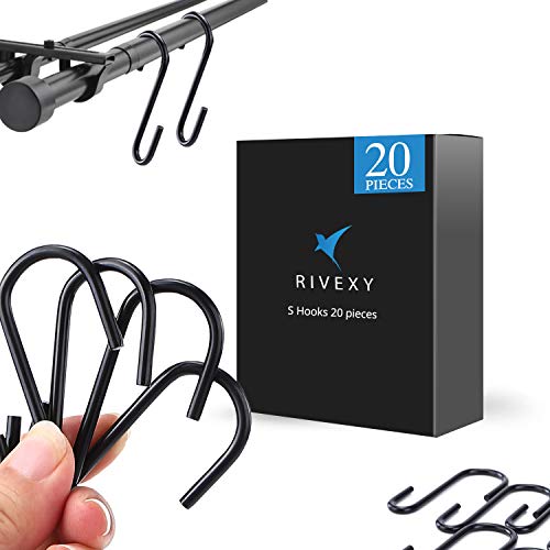 Product Cover Rivexy S Hooks - Pack of 20 Black Carbon Steel Premium Quality Metal Hanger for Hanging pots, Pans, Plants, Coffee Mugs, Towels in Kitchen and Bathroom