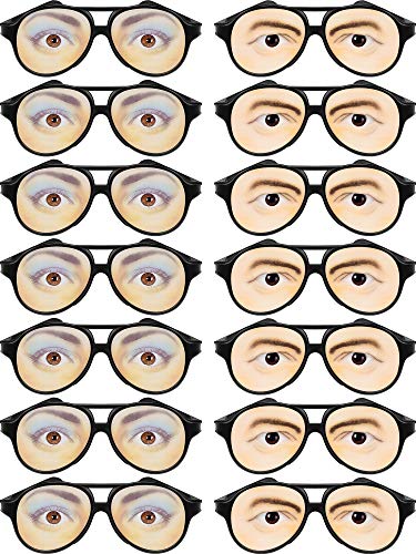 Product Cover 14 Pairs Funny Eye Disguise Glasses Female Male Joke Glasses Tricking Toy Prop Glasses for Halloween April Fools' Day Costume Party Accessory