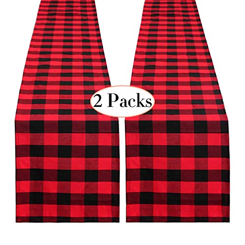Product Cover SoarDream 2 Piece 13 x 108 Inch Buffalo Plaid Checkered Table Runner Wedding Gingham Table Runner Red and Black Plaid Cotton Runner for Events Indoor Outdoor Party Wedding Decorations