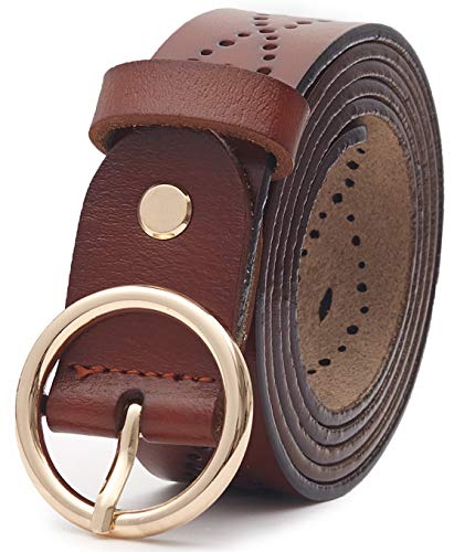 Product Cover ~FBA USA 2-6 Days Delivery~ Fashion Gold Buckle Women Lady Unisex Leather Belt~3.8cm Belt Width (110cm (Waist 32