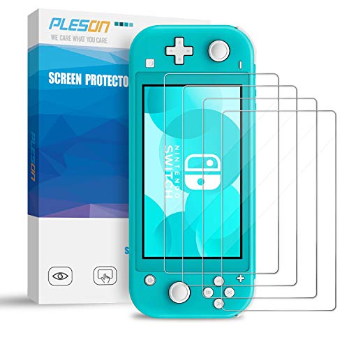 Product Cover (4 Pack) PLESON Tempered Glass Screen Protector for Nintendo Switch Lite 2019, [ Lifetime Replacement ] 2.5D/0.26mm/Bubble Free/Anti Scratch/HD Clear, Glass Film Screen Protector for Switch Lite