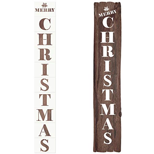 Product Cover Mocoosy Christmas Stencils - Merry Christmas Stencil for Painting on Wood Reusable Large Vertical Christmas Letter Stencil Holiday Plastic Drawing Christmas Wood Sign for Tree Porch Wall Xmas Decor