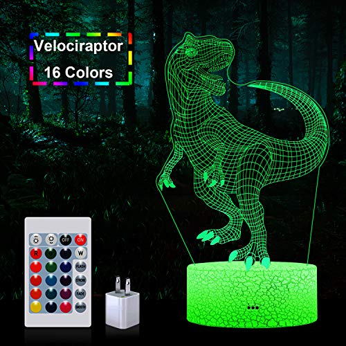 Product Cover LED Dinosaur Night Light, Woffice 3D Illusion Touch &Remote Control Desk Lamp with Outlet Adapter, 7 Main Colors + 16 Gradient Colors Change, Best Birthday Christmas T-rex Gifts Toys for Kids Boys Gir