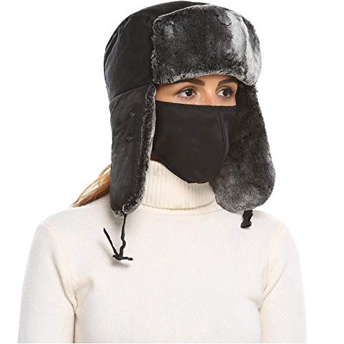 Product Cover Aquill-O Winter Hats with Ear Flap & Detachable Face Mask Unisex (Black)