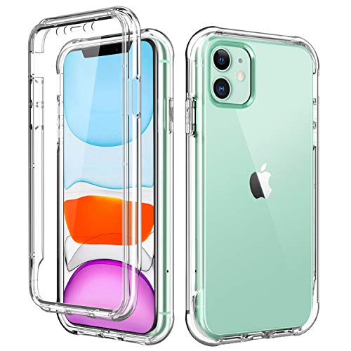 Product Cover SKYLMW iPhone 11 Case,[Built in Screen Protector] Full Body Shockproof Dual Layer High Impact Protective Hard Plastic & Soft TPU with Phone Cover Cases for iPhone 11 6.1 inch 2019,Clear