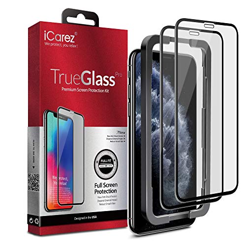 Product Cover iCarez [Full Coverage Tempered Glass + Tray Installation] Screen Protector for Apple 2019 iPhone 11 Pro Max 6.5-Inch 2018 (Case Friendly) Easy Apply [ 2-Pack 0.33MM 9H 2.5D]