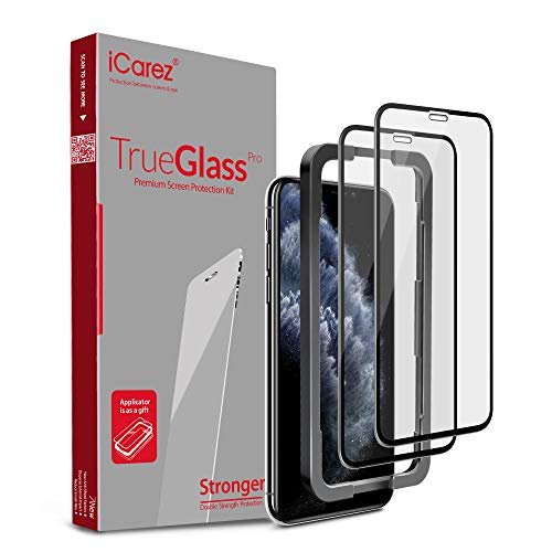 Product Cover iCarez Tempered Glass Screen Protector for iPhone 11 Pro 2019 iPhone Xs 5.8-inch [Full Coverage + Tray Installation] Case Friendly Easy Apply [ 2-Pack 0.33MM 9H 2.5D]
