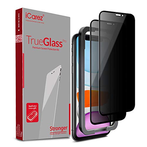 Product Cover iCarez [Full Coverage Tempered Glass + Tray Installation] Privacy Screen Protector for iPhone 11 (2019) iPhone XR 6.1-Inch (Case Friendly) Easy Install [ 2-Pack 0.33MM 9H 2.5D] Anti Spy