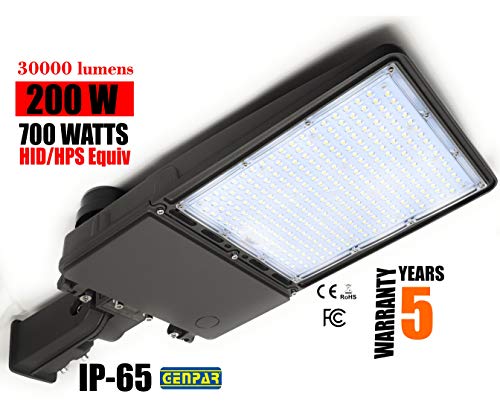 Product Cover GENPAR 200W Shoebox LED Parking Lot Light 30000lm lumens Slip Fit Mount Outdoor Lighting Dusk to Dawn Photocell Pole Flood 5700K 700W Equivalent Commercial Street Area Lighting Stadium 5 Years