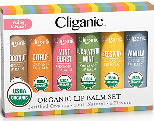 Product Cover Cliganic USDA Organic Lip Balm Set - 6 Assorted Flavors - 100% Natural Lip Butter Chapstick for Cracked & Dry Lips
