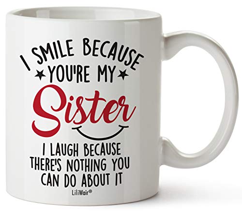 Product Cover LiliWair Sister Gifts From Sister. Big Sisters Gift From Brother. Little Sister Birthday Gifts. Funny Best Coffee Mug Cup Ideas. New Happy Funny Mugs Presents From Sister In Law