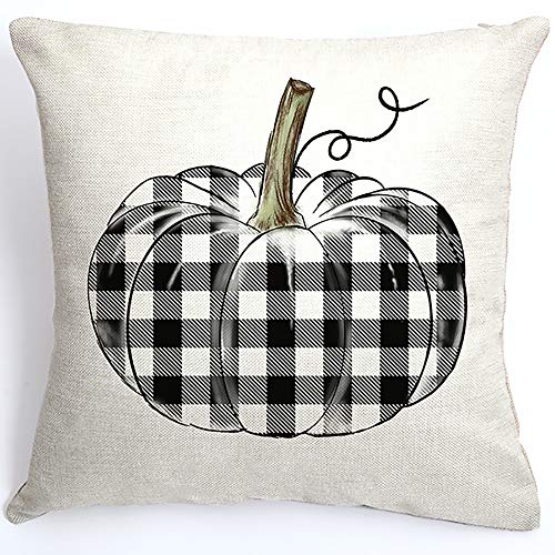 Product Cover Plaid Pumpkin Throw Pillow Cover Buffalo Check Pumpkin Pillow Cover Cuhion Cover Case for Couch Sofa Home Decoration Fall Pillows Linen 18 X 18 Inches