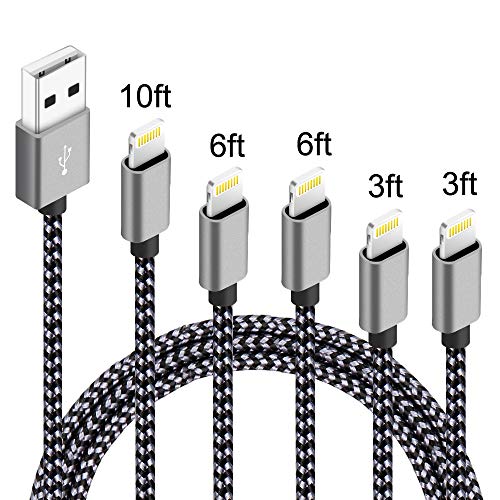 Product Cover IDiSON 5Pack(3ft 3ft 6ft 6ft 10ft) iPhone Lightning Cable Apple MFi Certified Braided Nylon Fast Charger Cable Compatible iPhone Max XS XR 8 Plus 7 Plus 6s 5s 5c Air iPad Mini iPod (Black Gray)