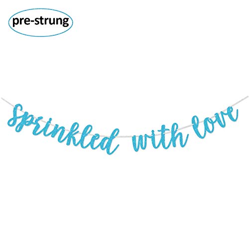 Product Cover Blue Glitter Sprinkled With Love Banner Sign Garland Pre-strung for Baby Sprinkle,Baby Shower Decorations
