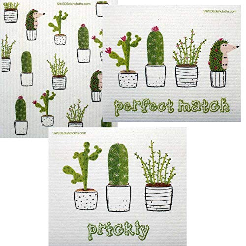 Product Cover Mixed Cactus Set of 3 Cloths (one of Each Design) Swedish Dishcloths | ECO Friendly Absorbent Cleaning Cloth | Reusable Cleaning Wipes