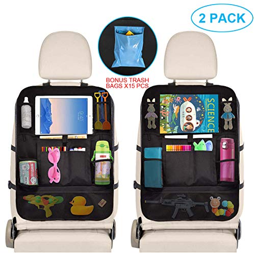 Product Cover Car Organizer Back Seat - Car Accessories Storage Organizer with Touchscreen Tablet Holder Multi-Pocket - Car Seat Back Protector Kick Mats - Automotive Travel Accessories for Kids Toddlers (2 Pack)