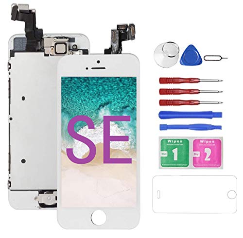 Product Cover Mobkitfp for iPhone SE Screen Replacement with Camera White for A1662,A1723,A1724, Compatible with iPhone 5SE Screen Replacement Digitizer LCD Touch Display, Pre-Assembled with Camera, Ear Speaker
