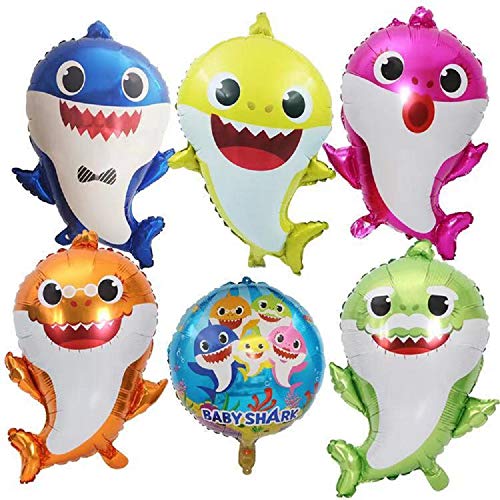 Product Cover Wensty Baby Shark Balloons,6PCS Shark Family Balloons for Party Decorations,Baby Themed Birthday Decorations Party Supplies