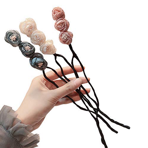 Product Cover One Step Donut Hair Bun Maker, Women Magic Hair Bun Shapers Styling Twist Headband with Translucent Veil Flower for Girl Hairstyle DIY Tool (3 Colors)