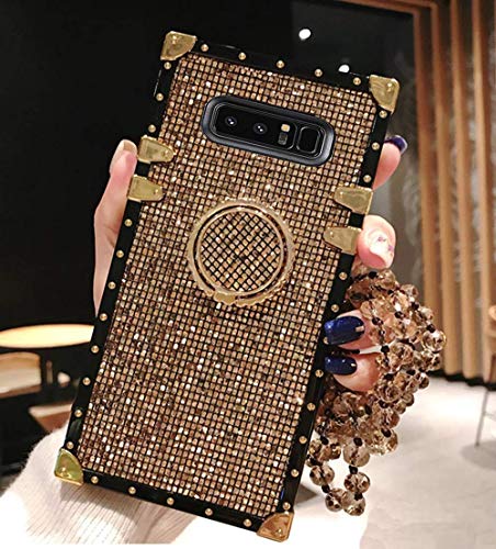 Product Cover BABEMALL Compatible for Samsung Galaxy Note 10 Plus Case, Elegant Bling Square Protective Shock Absorption Metal Decoration Corner Back Case with Crystal Strap (Gold)