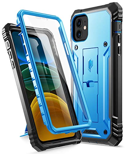 Product Cover iPhone 11 Rugged Case with Kickstand, Poetic Full-Body Dual-Layer Shockproof Protective Cover, Built-in-Screen Protector, Revolution Series, for Apple iPhone 11 (2019) 6.1 Inch, Blue