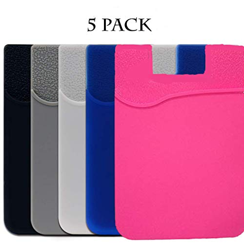 Product Cover Agentwhiteusa 5 Pack Cell Phone Wallet, Card Holder for Back of Phone, Stick on Wallet (for Credit Card, Business Card & Id) |Compatible with Almost Every Phone| iPhone, Android & Most Smartphones