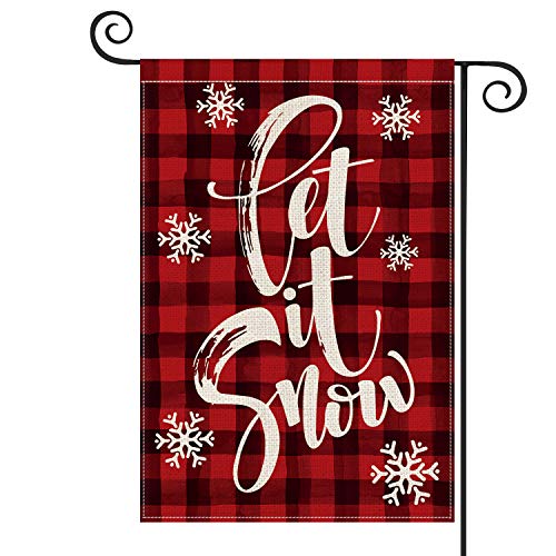 Product Cover AVOIN Watercolor Buffalo Plaid Let it Snow Garden Flag Vertical Double Sized, Christmas Winter Holiday Farmhouse Burlap Yard Outdoor Decoration 12.5 x 18 Inch