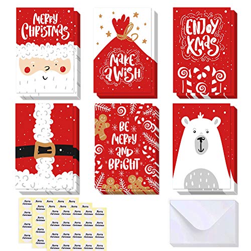 Product Cover 48-Pack Merry Christmas Cards Bulk Box Set- Ohuhu Xmas Winter Happy Holiday Greeting Cards of 6 Designs with Envelopes and Merry Christmas Stickers, 4 x 6 Inches