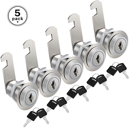 Product Cover Kohree Cabinet Cam Lock Set, 5 Pack Keyed Alike 1-1/8 Inch Cam Locks Secure File Drawer Dresser RV Cylinder Replacement Lock Hardware, Chrome-Finish Zinc Alloy, Fits on 1